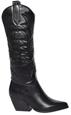 Camperos Texani Donna a Punta Stivali Cowboy Donna Invernali Alti in Ecopelle Gambale Alto 40cm Tacco Alto 6,5 cm Antiscivolo (Nero, Sistema Taglie Calzature EU, Adulto, Numero, Media, 39)