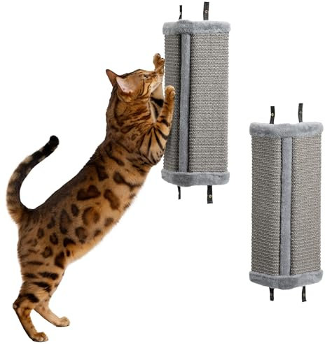 Navaris Wandmontierte Kratzbretter Katze - Set von 2 - Grau - Kratzbrett mit 4 Nylonriemen - Schützt Tapeten - Ideal für Ecken - Katzen Kratzbrett - Kratzbrett Katze