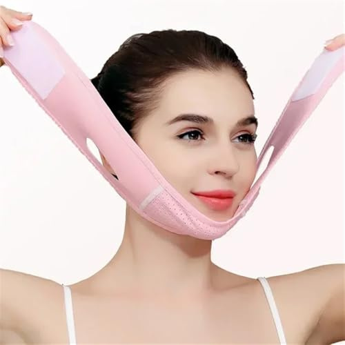 VONCYKI Gesichtsabnahme-Gurt, Kinnriemen, reduziert Doppelkinn-Heben, V-Gesichtsaufkleber, Anti-Bandage für Gesichtsgurt, Gürtel, Doppelkinn-Gesichtsschlanker (Rosa)