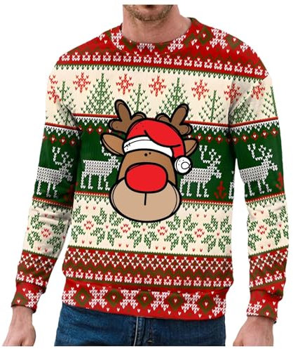 Amazon Black of Friday Deals 2024 Weihnachtspullover Herren Hässlich lustiger Weihnachtspulli 3D Druck Pulli Rundhals Langarm Strickpullover Atmungsaktiv Christmas Sweater Fall Coat Sales