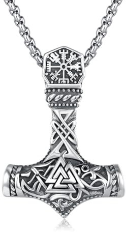 Nordische Viking Mjolnir Halskette für Männer Vintage Thor Hammer Mjolnir Viking Hammer Kette, S925 Sterling Silber Viking Amulett Thors Hammer Halsketten Nordische Pagan Schmuck