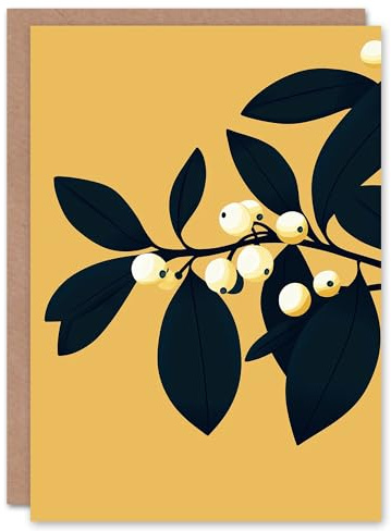 Wee Blue Coo Greeting Card Oak Mistletoe Bright Orange Bold Modern Graphic Blank For Him Or Her Art Xmas Christmas Card