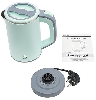 Mini Wasserkocher 0,8L Reisewasserkocher klein 600W Tragbarer wasserkocher aus Edelstahl elektrischer für Reise, Camping, Wohnwagen oder Unterwegs EU-Stecker 220-240V (Grün)