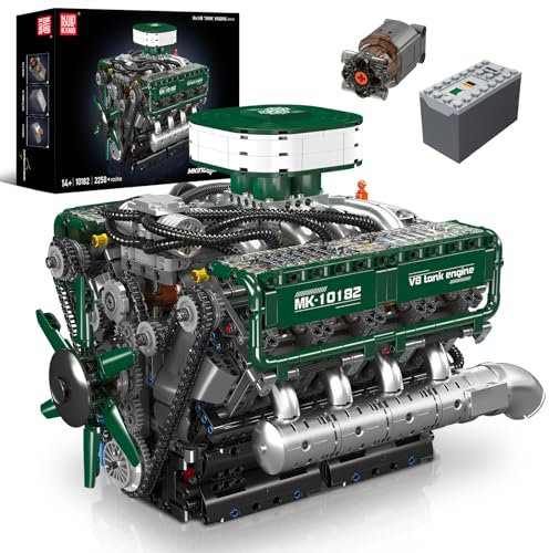 Mould King V8 Engine Building Blocks Set, 2250 PCS Combustion Engine Model Kit That Runs, Mini Engine for Adults with Battery, Engineering Construction STEM Toy for Boys Girls