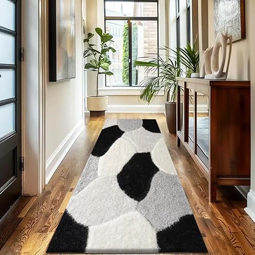 Trendy Realm Nia Lux CollectionRunner Rug - Hallway Carpet Runners, Non-Slip Floor Mats for Kitchen, Living Room, Corridor, Entryway, Door Entrances (Lux, Black White, 80x150cm)