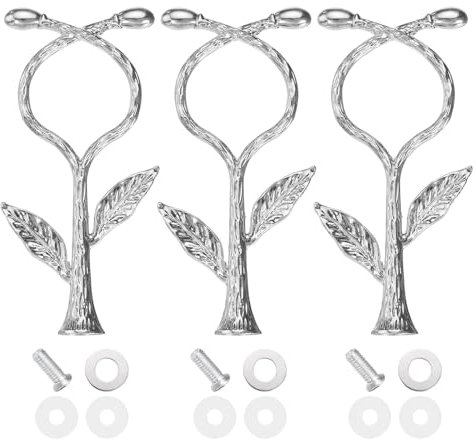 sourcing map 1-Tier Cake Tray Stand Handle 3 Set Metal Cake Stands Holder Cupcake Dessert Plate Hardware Fitting Holder Rod Stand Handle for Wedding Party Festival Cake Plate, Silver (Vine)