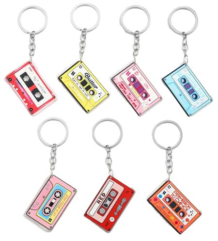 ZENRUIMING Magnetband-Schlüsselanhänger, 80er-90er-Jahre-Retro-Musik-Alphabet-Acryl-Schlüsselanhänger, Musikthemen-Partyzubehör, 7 Stück