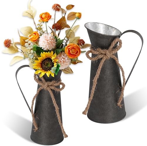 GZYYANG 2 Stück Vintage Deko Metall Blumenvase, Milchkanne aus Metall Vase, Landhausstil Deko, Rustikale Deko Blumentopf im Shabby Chic Vintage für Hochzeitsdeko Garten Tischdeko Wohnzimmer & Balkon