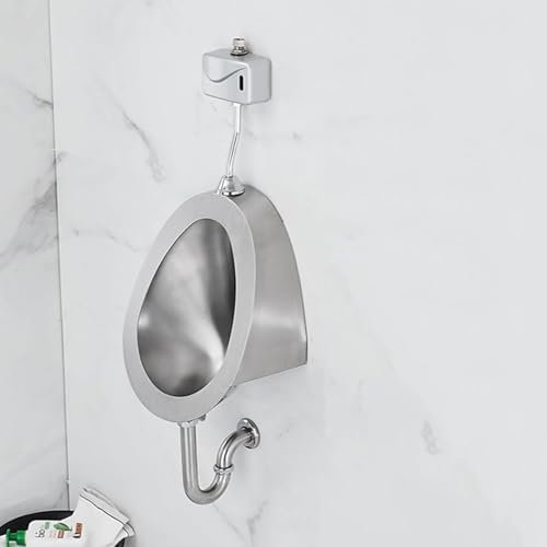 Urinal Aus Edelstahl 304, Spülurinal Für Herren, Urinal-Badezimmertoilette Für Erwachsene Im Haushalt/Gewerblichen Bereich Mit Automatischem Spülsystem Für Den Einsatz,Silber,E