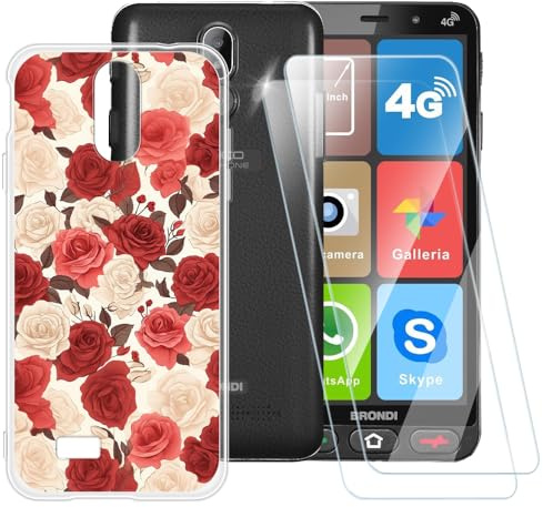 Vetro temperato e custodia per Brondi Amico Vero 4G - Fiore 1 | 5.7 Custodia morbida con motivo e 2 pellicole protettive per schermo, scudo ultra trasparente antigraffio