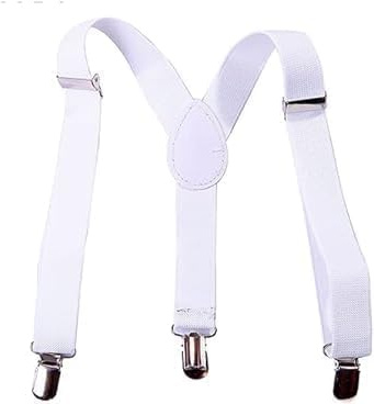 Txuolin Weiße Hosenträger mit verstellbarem Clip auf Y-Rückseite, elastische Hosenträger mit Metall-Clips für Jungen, Mädchen, Kinder