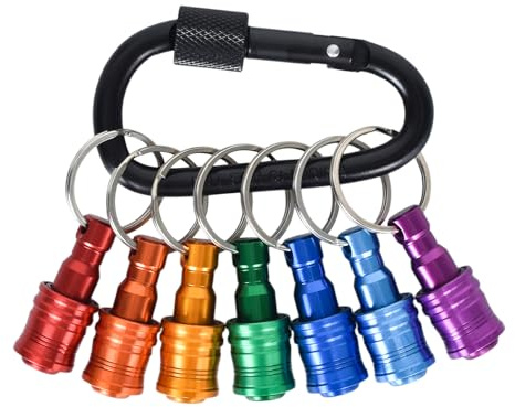 7-Piece Hex Screwdriver Holder with 1 Carabiner,Aluminum Alloy Screwdriver Holder,Portable Screw Adapter,Keychain Drill,Suitable for Hex Screws