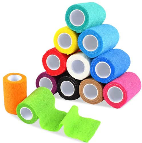 12 Rollen Selbstklebender Verband, 7.5cm*4.5m Selbsthaftende Bandage | für Erste Hilfe, Elastische Fixierbinde Cohesive Haftbandage für Handgelenk, Knöchel, Füße, Sportler, Hund/Katze, Vet Wrap