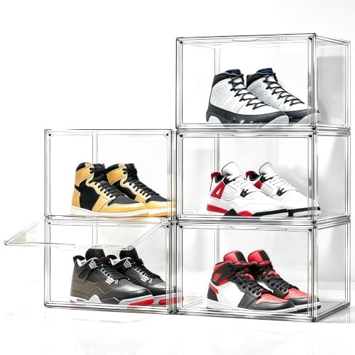 EZJOB Schuhboxen Stapelbar Transparent Schuhaufbewahrungsbox Schuhkarton mit Deckel Schuh Organizer Schuhaufbewahrung für Stöckelschuhe, Stiefeletten, bis zur Größe 48, 5 Stück