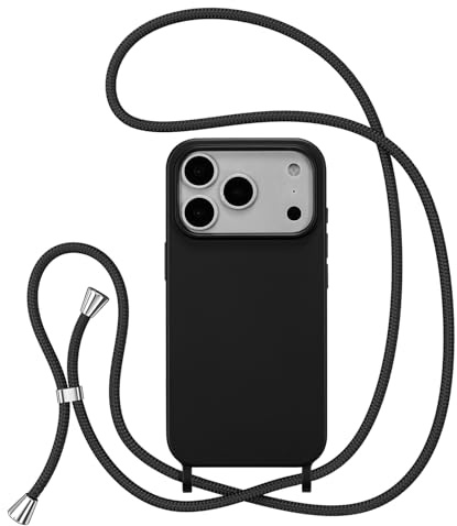ZTOFERA Crossbody Lanyard Case for iPhone 17 Pro Max (6.9), Black | Liquid Silicone Phone Case with Strap, Adjustable Neck Cord Necklace, Soft Protective Cover, Portability, Anti-Drop