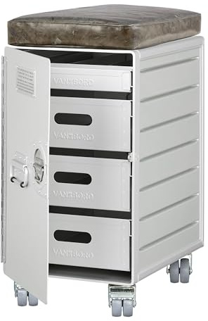 VanDeBord Hocker Schubladenschrank, Rollcontainer, Metallschrank, Büroschrank, Industrial Möbel, Aktenschrank abschliessbar, vormontiert, 59,1 x 29,5 x 40,7, Bord Box XL, Silber, Stauraum 1