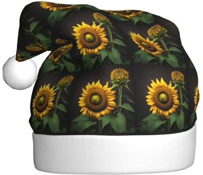 JIUTY Sombrero de Papá Noel unisex con estampado de girasoles en las malas hierbas para Navidad, sombreros de Navidad, escenario, Halloween, comunidad