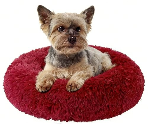jiuzcare Hundebett Katzenbett rund flauschig, Hundebett waschbar, Hundekörbchen, Katzenbett flauschig, waschbares Hundekissen, Hundekissen rund für Hunde und Katzen (60 cm, [Rot])