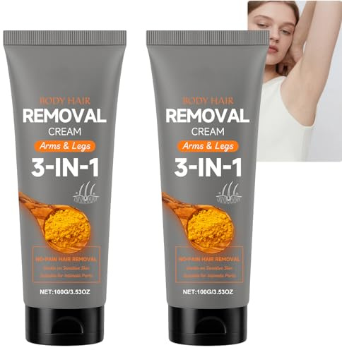 Kurkuma-Vitamin-C-Haarentfernungscreme für Gesicht & Körper, sanfte Enthaarungscreme, schmerzfrei & reizarm für empfindliche Haut an Oberlippe, Kinn, Beinen & Bikinizone (2PCS)