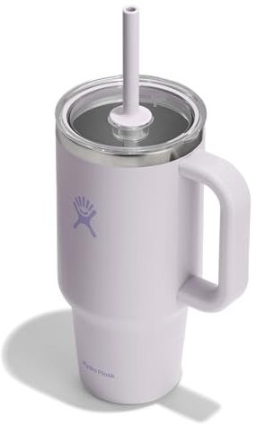 Hydro Flask 32 Oz Travel Tumbler with Handle, Clear Lid and Straw - Insulated Stainless Steel in 32 Oz Cloud Pink