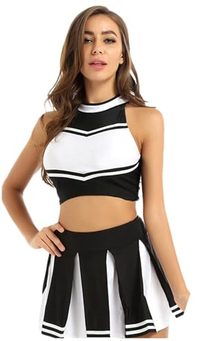 RuFengz Cheerleader Kostüm Damen Cheerleading Uniform Crop Tops Mit Faltenrock Faschingskostüme Damen Cheerleader-Kostüm Football Cheerleader Outfit Sexy Karneval Kostüm