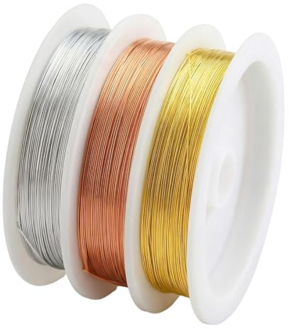 LKJAUOZ 3 Rollos Alambre fino de 0,2 mm x 20 m, Alambre Manualidades, Copper Wire Para Hacer Joyas, Manualidades, Adornos Y Decoraciones Florales