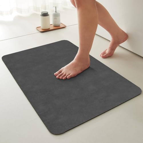 KAZOLEN rutschfeste Badematte Super Absorbierende Badezimmerteppich: dünn 60 x 150 cm Waschbar schnelltrocknende Badvorleger Duschvorleger für Dusche, Badewannen und Badezimmer, Toilette, grau