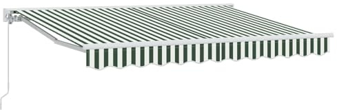 vidaXL Manuell einziehbare Markise Grün und Weiß 3 x 2,5 m, Garten und Terrasse, rechteckige, Moderne, ausziehbare Markise, Perfekter Sonnenschutz, platzsparend, Polyesterstoff
