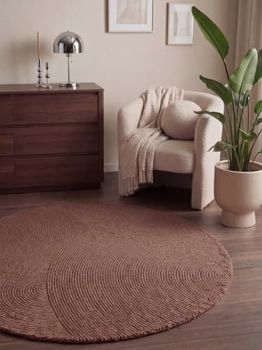Hanse Home Wollteppich Calmio - Natur Wohnzimmerteppich - Handgetuftet - Hygge Skandi, Boho Teppich Wolle für Wohnzimmer, Schlafzimmer, Esszimmer, Flur - Vintage Rosa, Ø 200 cm