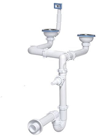 115mm Edelstahl Doppelbecken Spüle Ablaufgarnitur & U-Falle Spüle Sieb