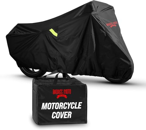 Badass Motogear - All Weather Waterproof Heavy Duty Motorcycle/Motorbike Cover: 240 cm (L) x 140 cm (H), Sized for Small Cruisers & Sports Bikes over 800 CC (Medium)
