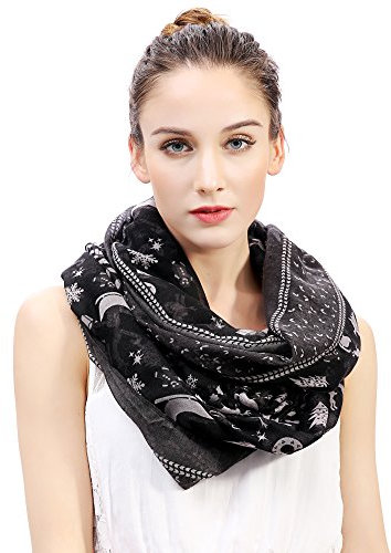 Lina & Lily Damen Loop Schal mit Weihnachts-Muster (Schwarz, Weihnachten)