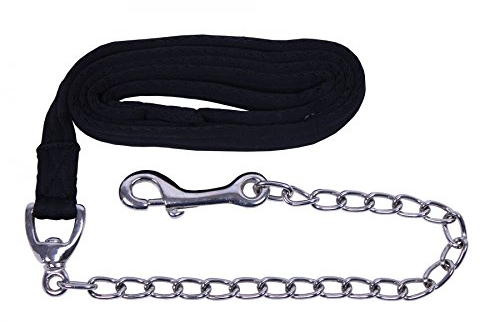 QHP Führleine mit Kette, 200 cm, 40 cm Kette, Karabiner, Handschlaufe (Schwarz)