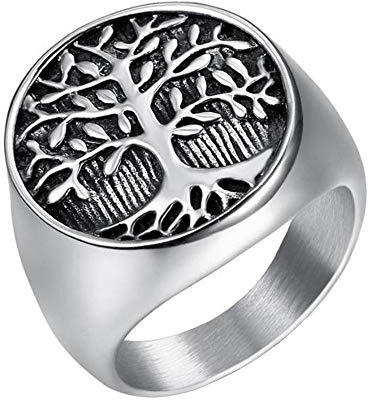 IFUAQZ Herren-Siegelring, Vintage, Edelstahl, vergoldet, Motiv: Baum des Lebens, Metall, Kein Edelstein