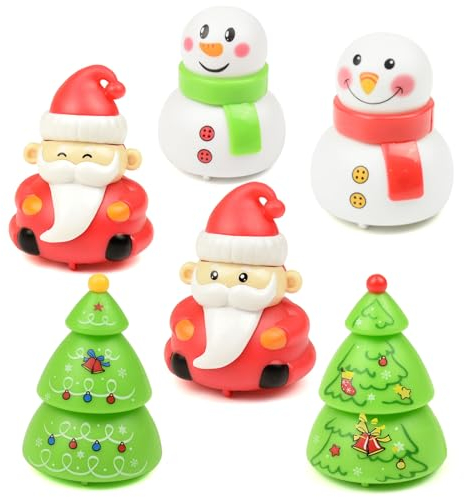 Surplex 6 Coches de Tirar hacia Atrás de Navidad Mini Coche de Competir de Relleno de Calcetín Navideño Juguete de Figuras Muñeco de Nieve Árbol de Navidad Papá Noel para Fiesta Niños Regalo
