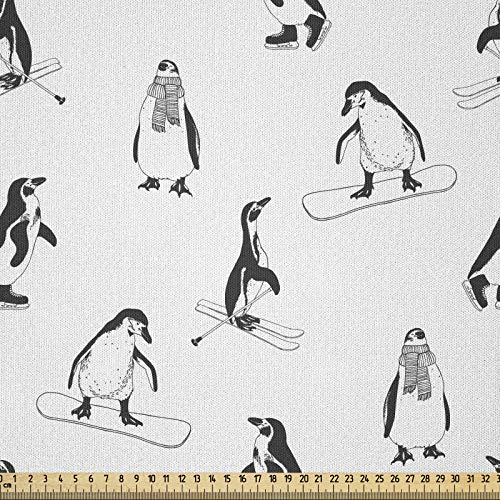 ABAKUHAUS Pinguin Stoff als Meterware, Skifahren Penguins in Schale, Microfaser Stoff für Dekoratives Basteln, 1M (230x100cm), Weiß Schwarz