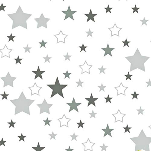 Pingianer 11,99€/m Sterne 100% Baumwolle Baumwollstoff Kinder Meterware Handwerken Nähen Stoff (Weiß Grau Dunkelgrau, 100x160cm (11,99€/m))