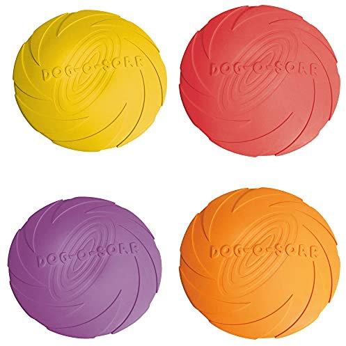 Trixie 4 Stück - Flying Fun - platzsparende Frisbee aus bissfreundlichem Naturgummi