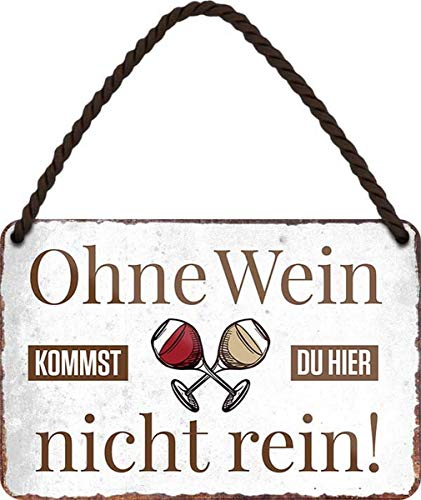 N / A Ohne Wein kommst du Hier Nicht rein 18x12 cm Blechschild Hängeschild HS372