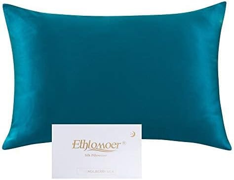 Ethlomoer Kissenbezug aus natürlicher Reiner Seide für Haar und Haut, beidseitig 19 Momme, 600 Fadenzahl, Design mit verstecktem Reißverschluss, 1 Stück (Türkis, 50 x 75 cm)