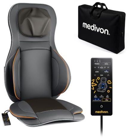 MEDIVON Cosy Air Pro Shiatsu Massagematte, Premium Material, massagegerät, schwarz, massagestuhl, 1 Stück (1er Pack), rückenmassagegerät, massagegerät rücken, massagekissen, nackenmassagegerät