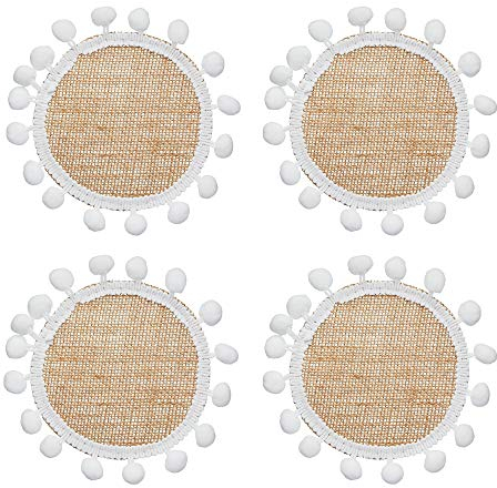 Natural Elements 4-er Set Jute-Untersetzer, 4 gewebte Jute-Untersetzer, mit Bommel-Dekorationen, 15cm