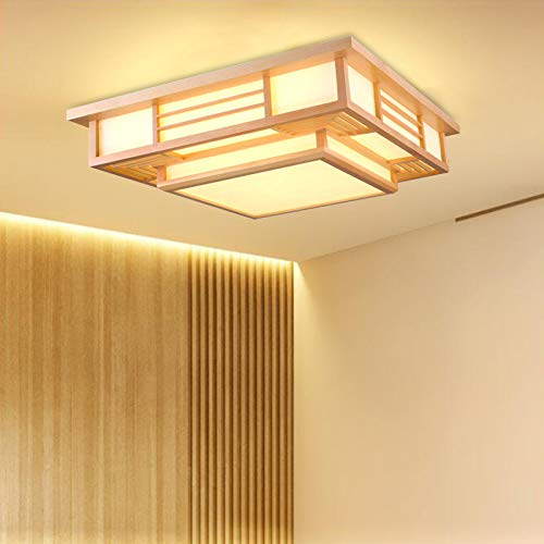 OUKANING Japanische Deckenleuchte, stufenlos dimmende LED-Massivholz-Deckenleuchten Kreative Geometrie Tatami-Deckenbeleuchtung Wohnzimmer Schlafzimmer Pendelleuchte
