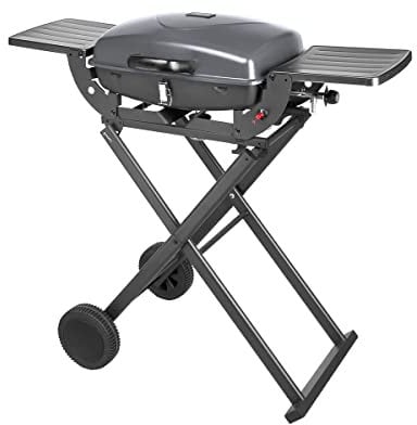 Teesa BBQ 1000 - Parrilla de gas plegable para terraza, jardín, ruedas, color negro