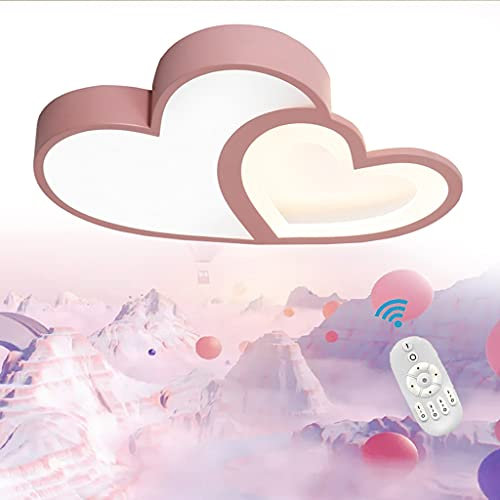 LED Deckenleuchte Cartoon Kinder Deckenlampe Modern Liebe Herz Design Kinderzimmerlampe Dimmbar Fernbedienung Kronleuchter Acryl Lampenschirm Jungen Mädchen Schlafzimmer Deckenlicht,Rosa