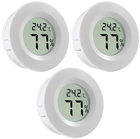 3Pcs Mini Round Hygrometer Thermometer Digital LCD Monitor Meter Gauge Indoor Outdoor Humidity Temperature for Humidifiers Dehumidifiers Greenhouse Basement Babyroom Fahrenheit or Celsius White