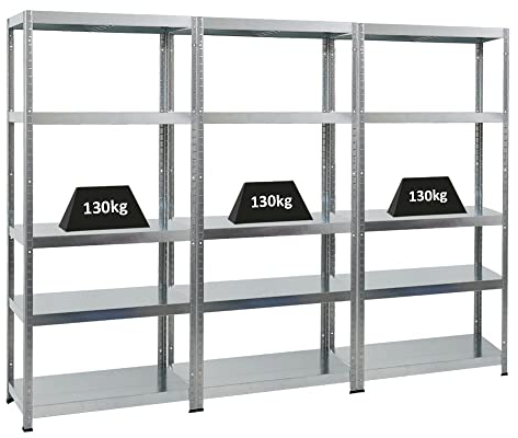 PROREGAL Mega Deal 3er-Sparset Metallregal Steel Eagle 180x80x40cm Fachlast 130kg Verzinkt Schwerlastregal, Küchenregal, Kellerregal, Steckregal, Garagenregal, Lagerregal