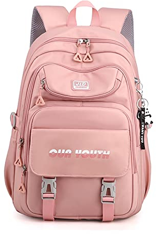 FANDARE Schulrucksack Schulrucksack Jugendliche Schultasche Jungen Mädchen Rucksack Schulranzen für Schüler Outdoor Reise Daypacks Freizeitrucksack Rucksack Wasserdicht Polyester Rosa