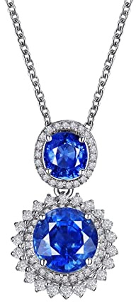 KnSam Echter Goldschmuck, Halskette für Damen Weißgold 750, Doppel Halsketten Für Frauen 1ct Labor Erstellt Saphir mit Diamant, Geschenk für Weihnachten Valentinstag, Silber Blau