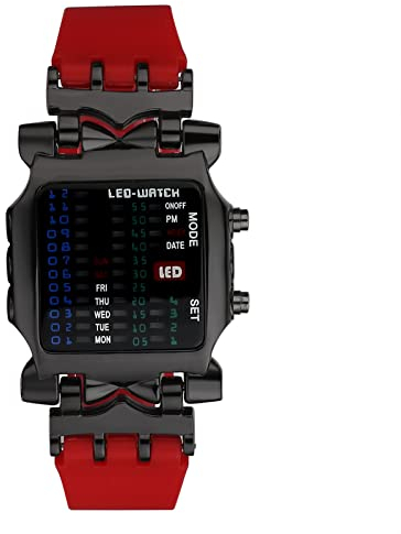 Avaner Herrenuhr mit LED Design Trendige Binäre Elektronische Uhr Armbanduhr mit Wochentagskalender Multifunktionale Sport Uhr Silikon Armband für Männer Business